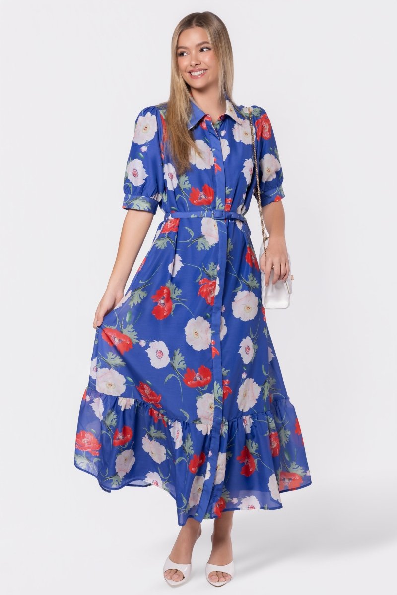 blue dress red flowers Rosalie Dress (Blue Flower) S