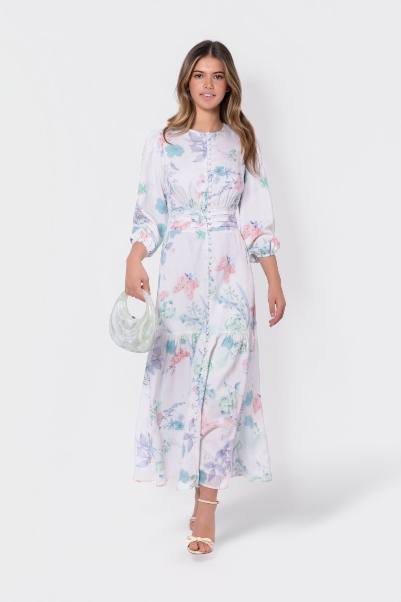 fitted lace wedding dress Valentina Long Sleeve Maxi Dress