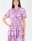 ZENA DRESS Short Sleeve (PURPLE PATTERN) 36" - Dress - Yakira Bella