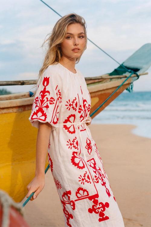 Erica Dress (White/Red)