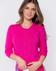 3/4 Sleeve Knit Cardigan (Fuchsia) - Top - Yakira Bella