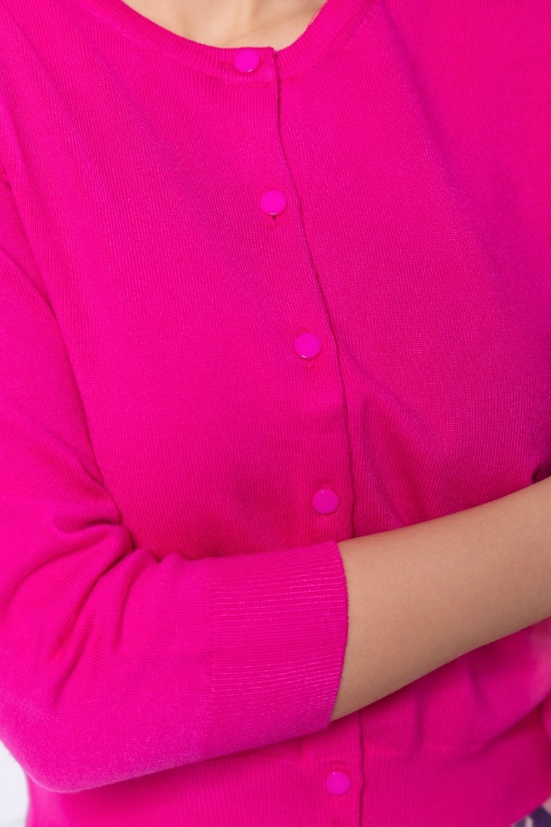 3/4 Sleeve Knit Cardigan (Fuchsia) - Top - Yakira Bella