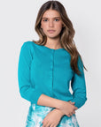 3/4 Sleeve Knit Cardigan (Teal Green) - Top - Yakira Bella