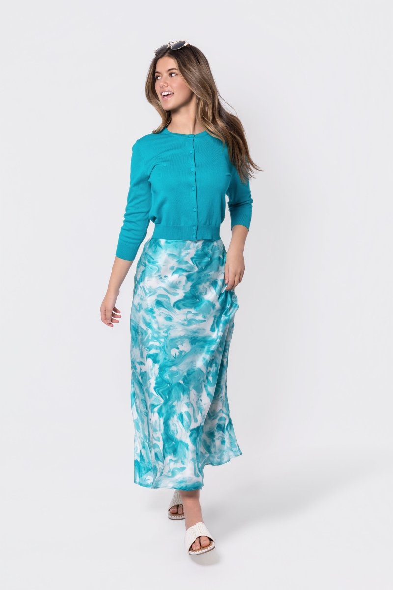 3/4 Sleeve Knit Cardigan (Teal Green) - Top - Yakira Bella