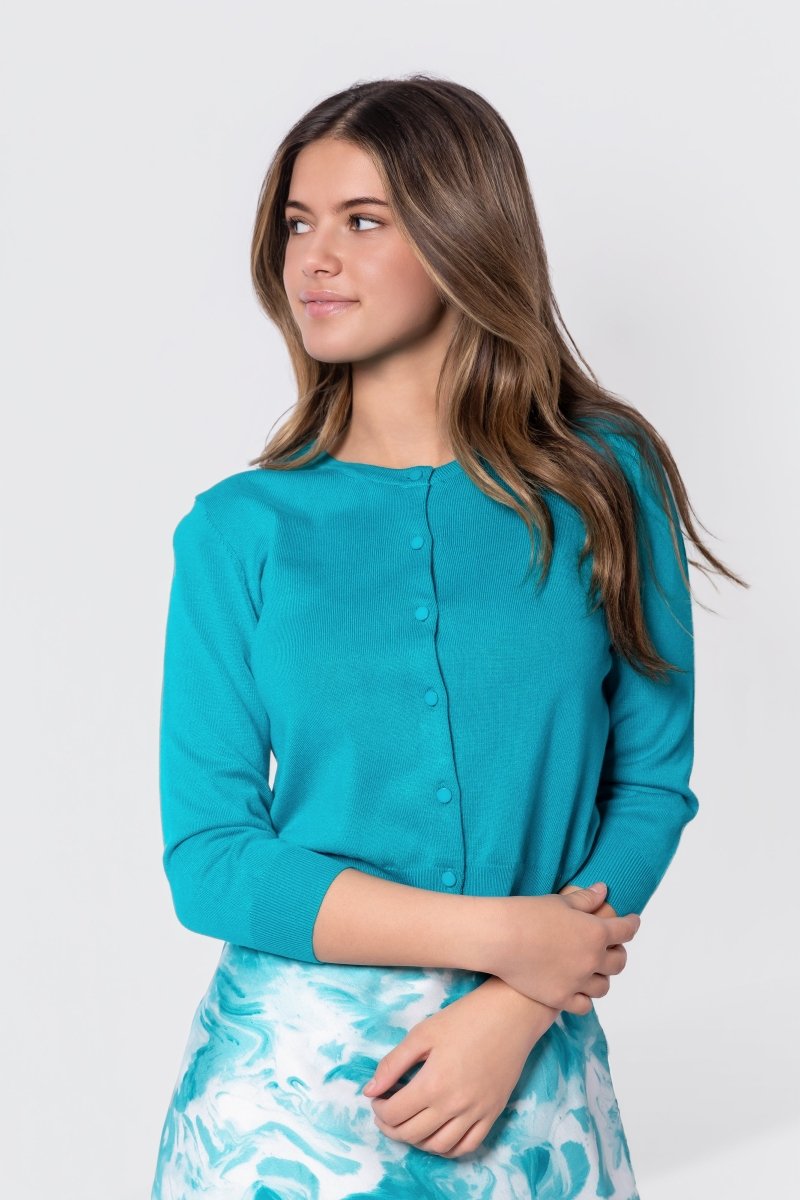3/4 Sleeve Knit Cardigan (Teal Green) - Top - Yakira Bella
