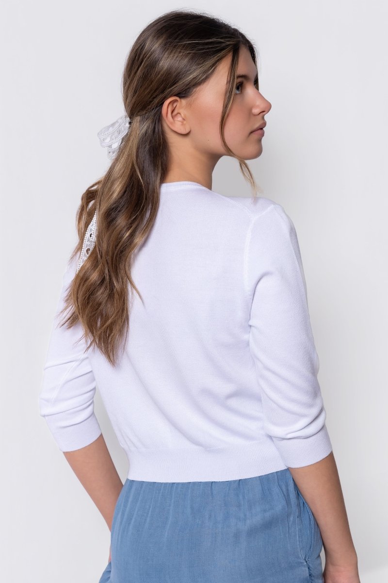 3/4 Sleeve Knit Cardigan (White) - Top - Yakira Bella