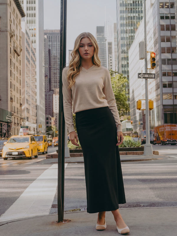 Priya Top (Beige) + Brenna Skirt (Black)