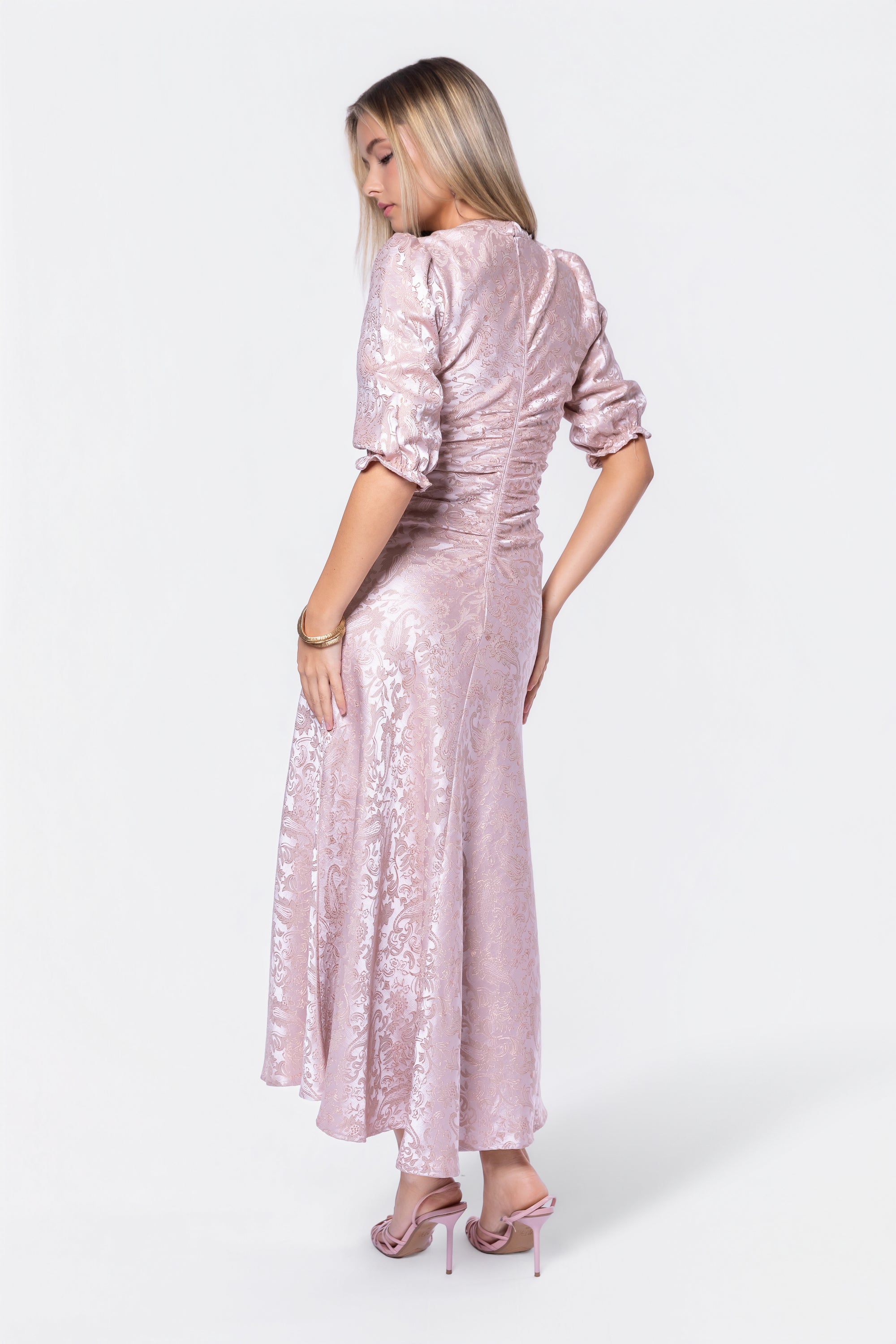 minkpink audrey midi dress Audrey Dress Short Sleeve (Light Pink/Khaki) L