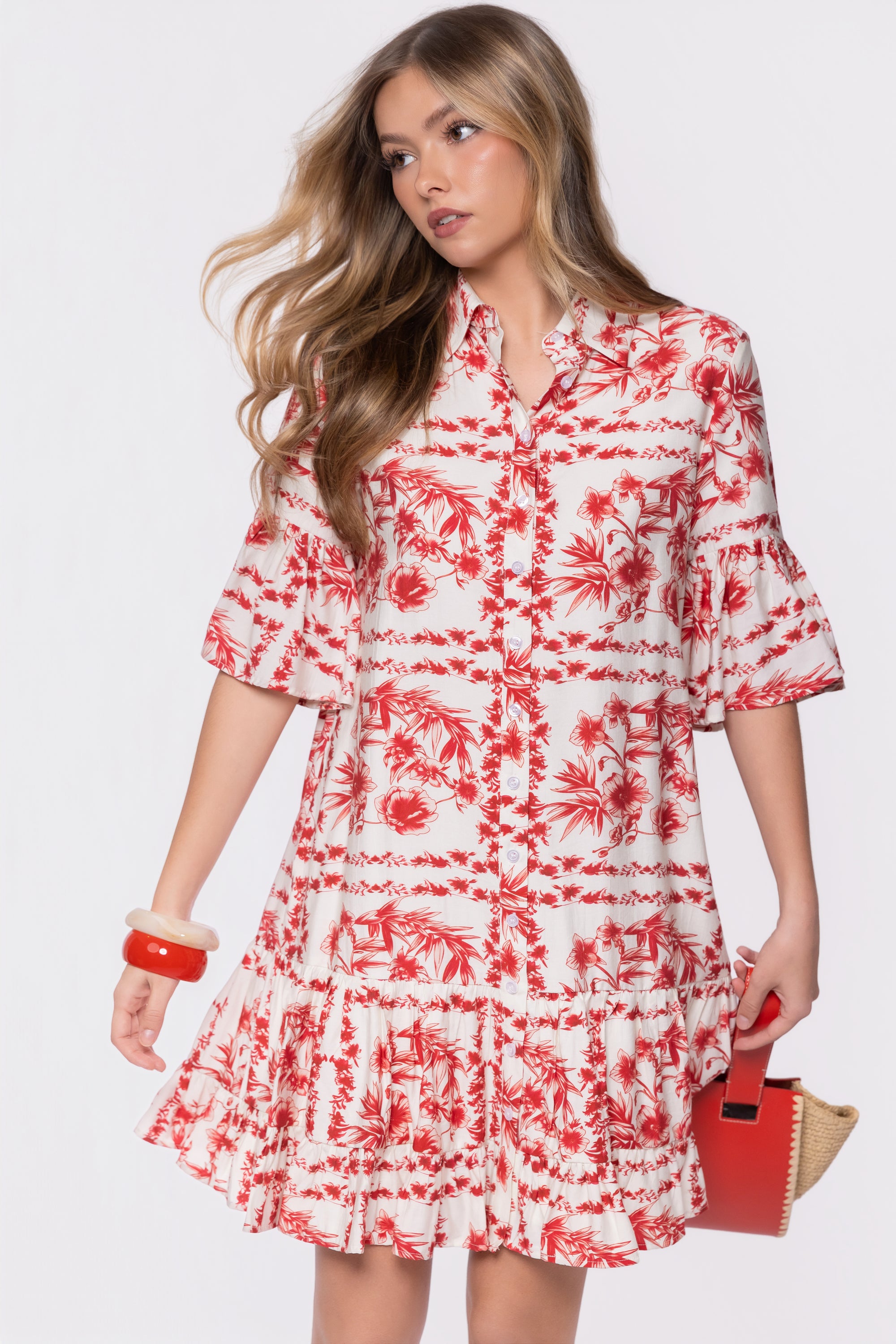 Lola Dress (White Red)