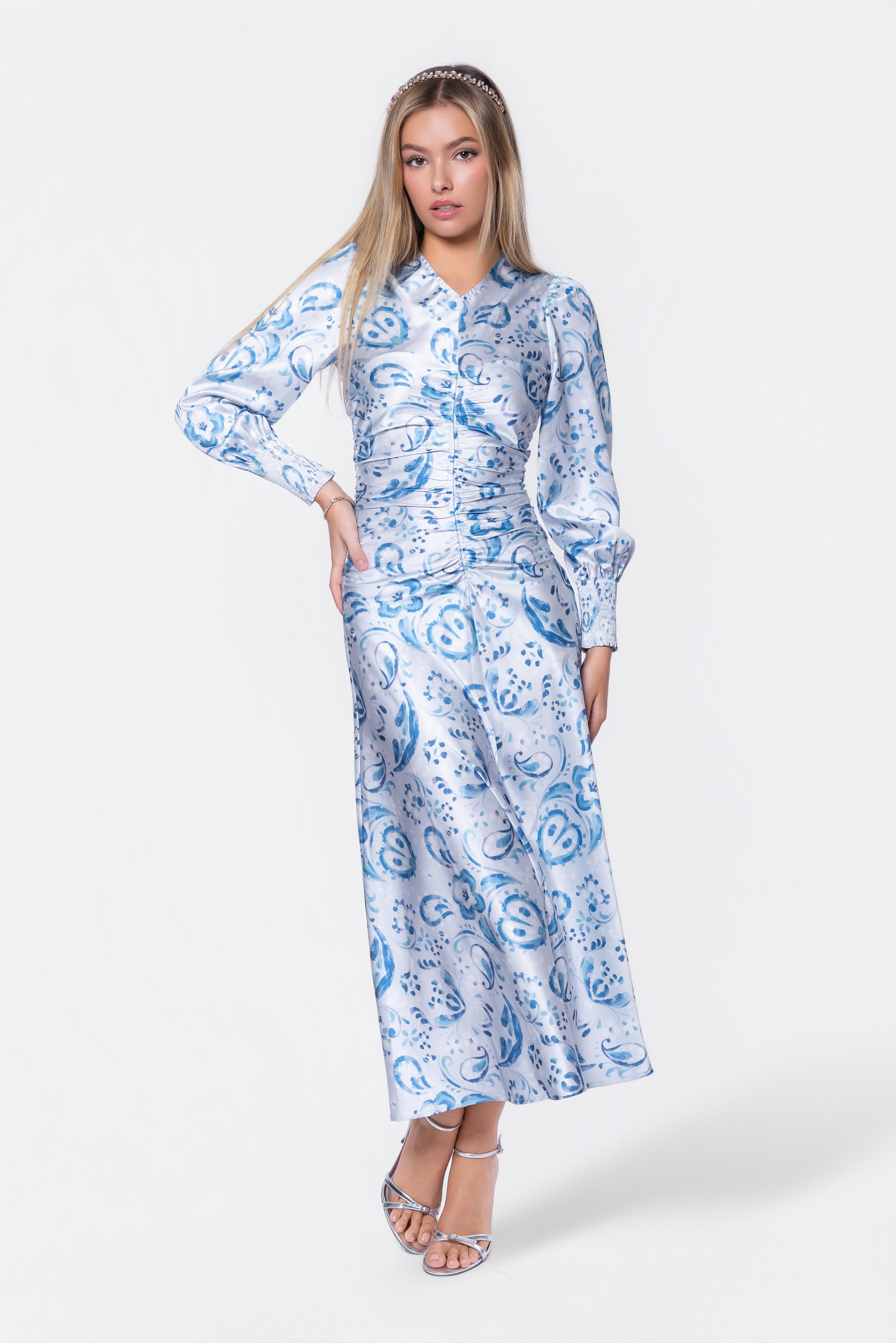 Audrey Dress Long Sleeve (Blue Pattern) – Yakira Bella