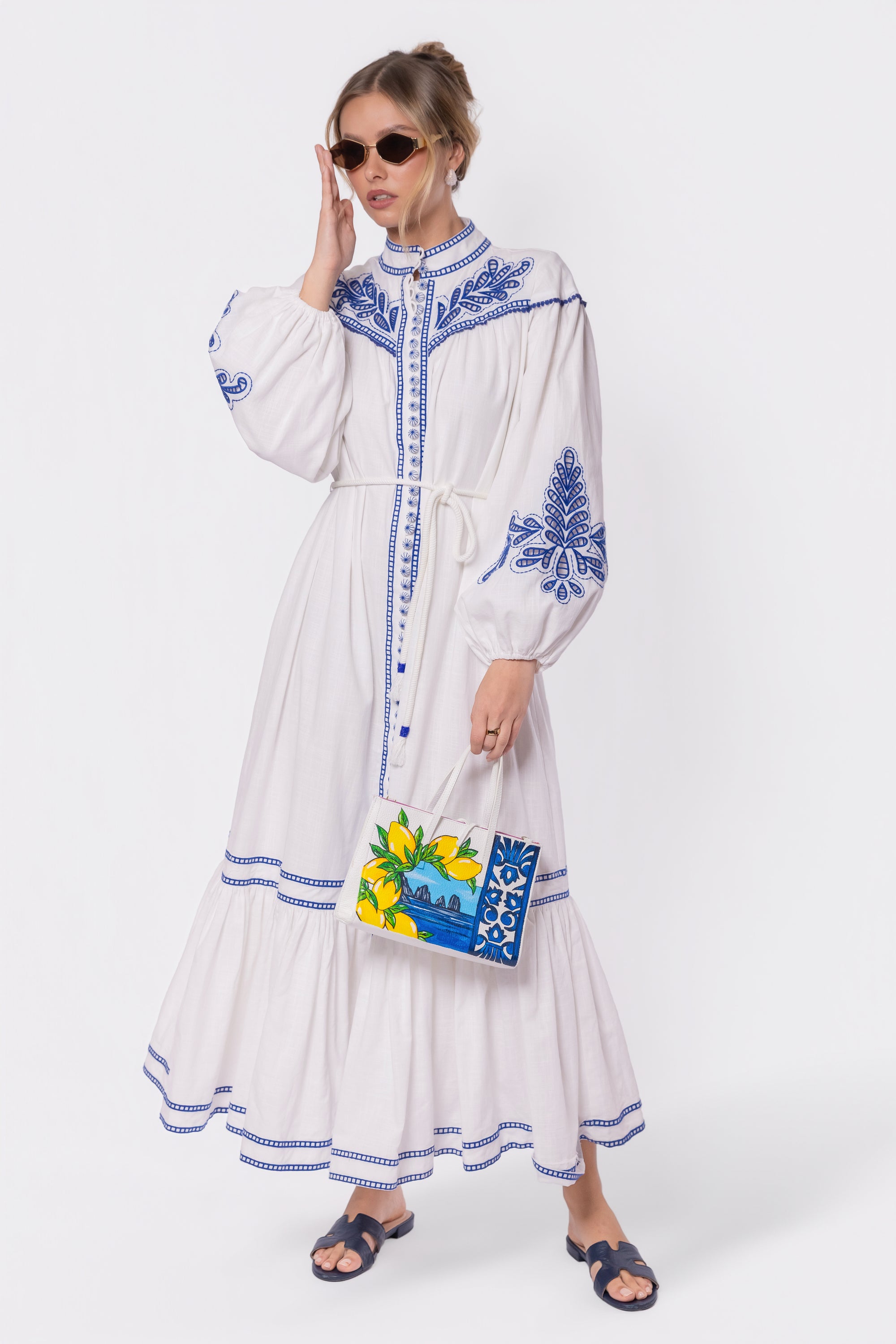 Hailey Dress (White Blue)