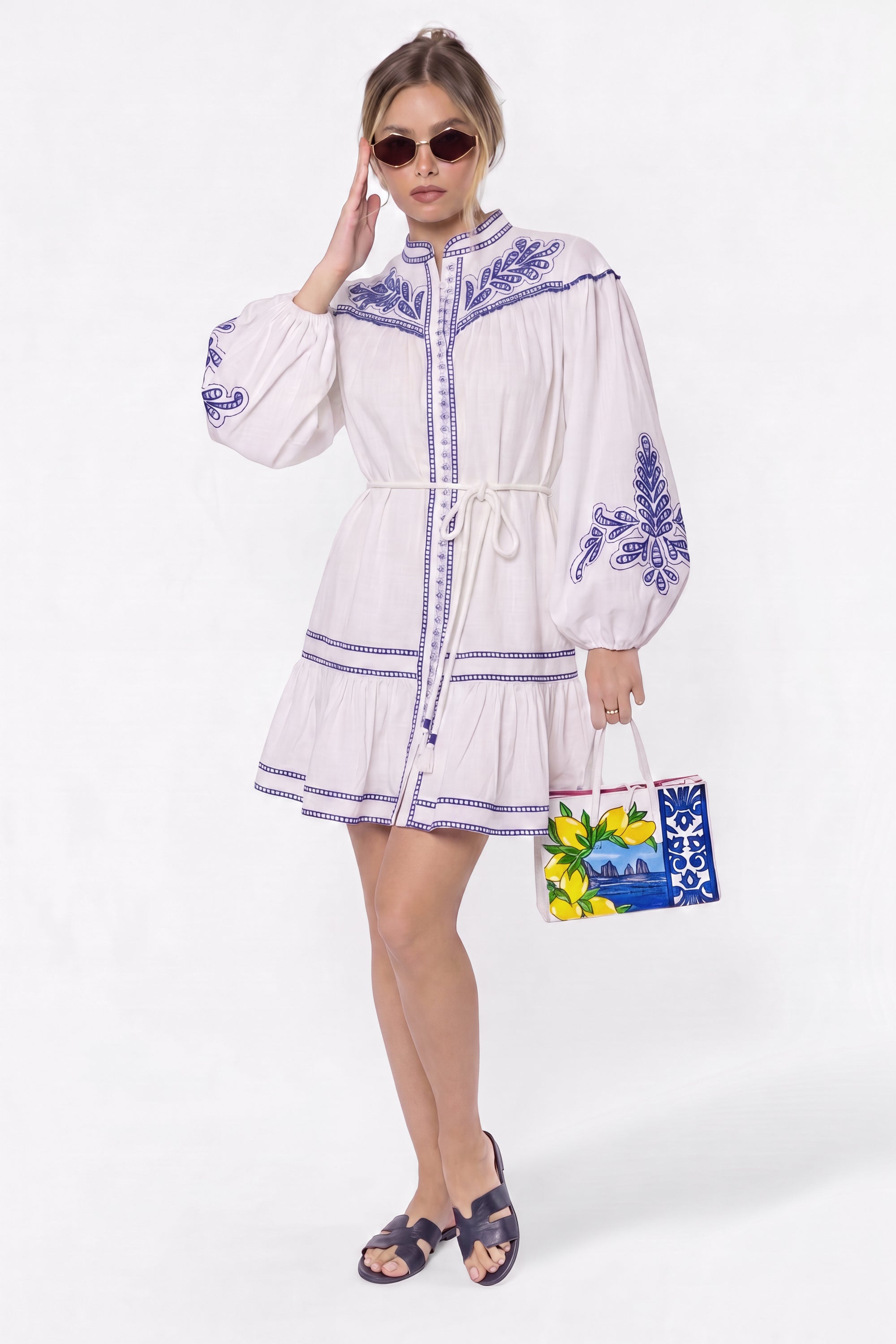 Allison Dress (White Blue)