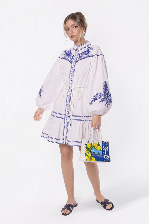 Allison Dress (White Blue)
