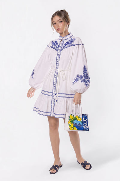 Allison Dress (White Blue) – Yakira Bella