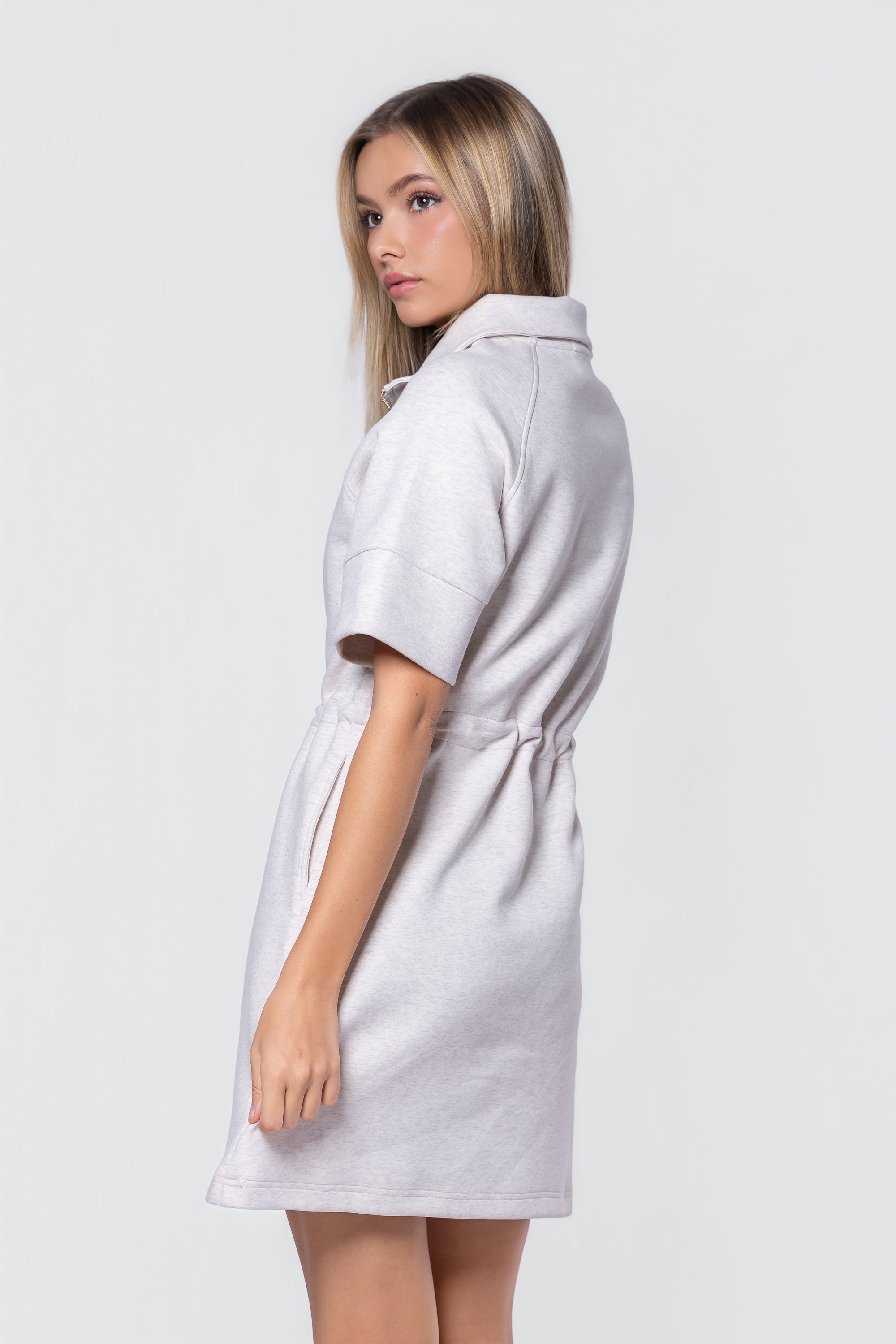 Mina Half Zip Dress Short Sleeve 37" (Ivory Heather)