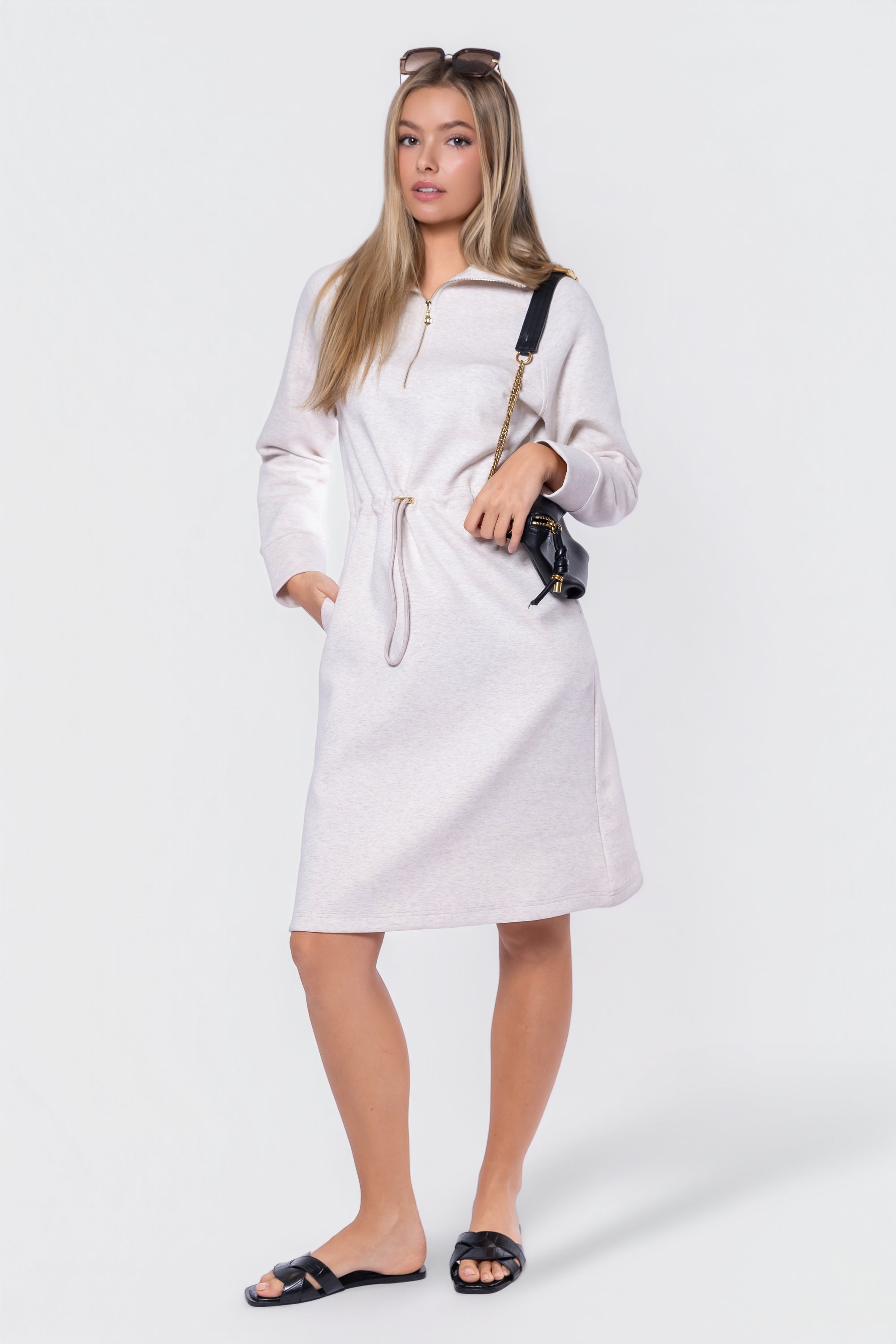Mina Half Zip Dress 42" (Ivory Heather)