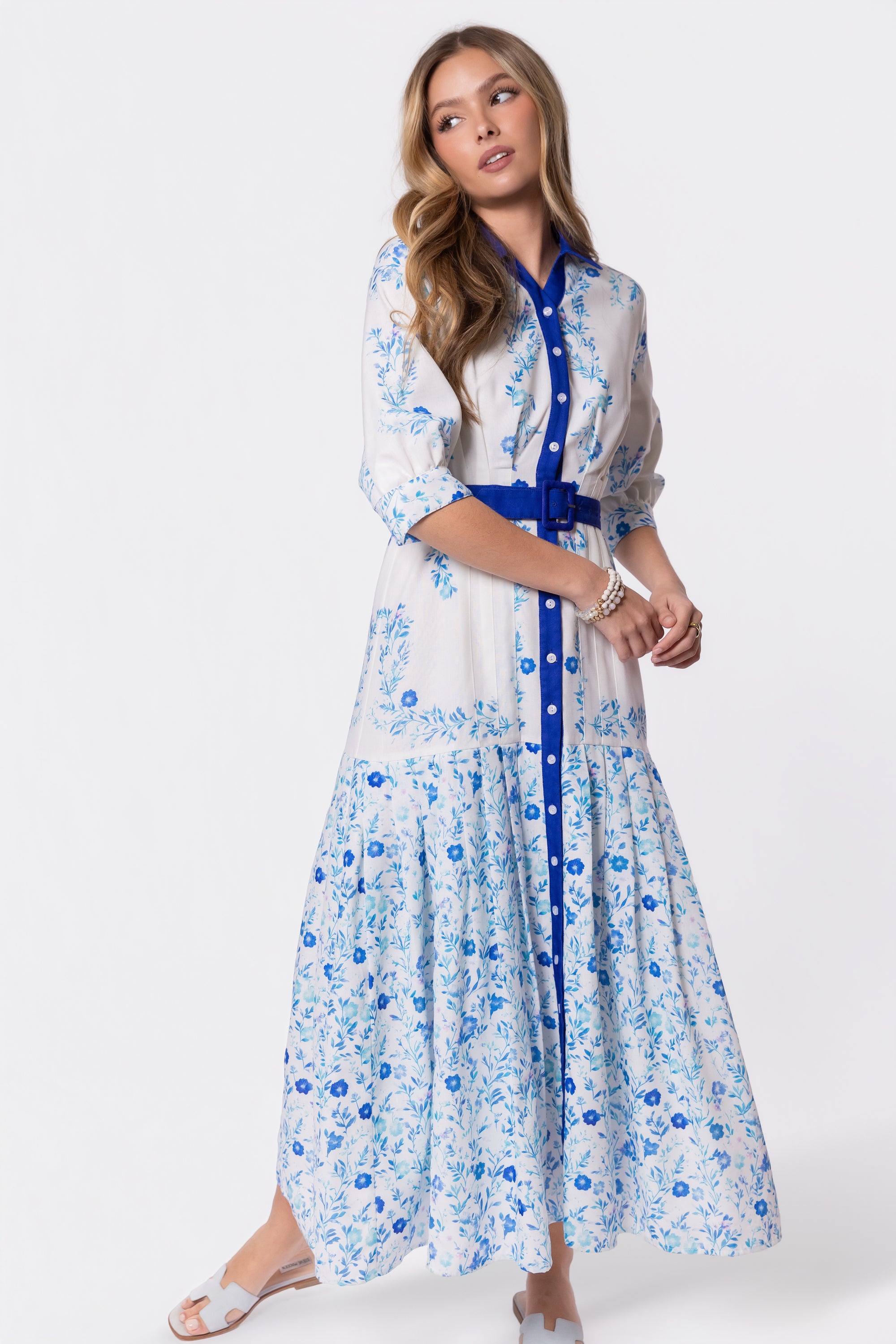 Laurent Dress (White Teal)
