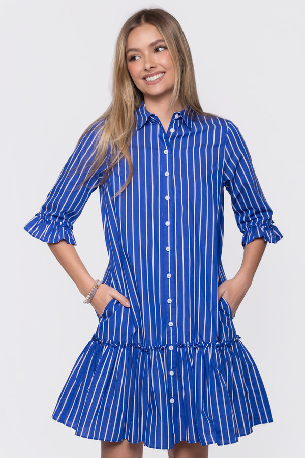 Kiana Dress 37" (Blue Stripe)