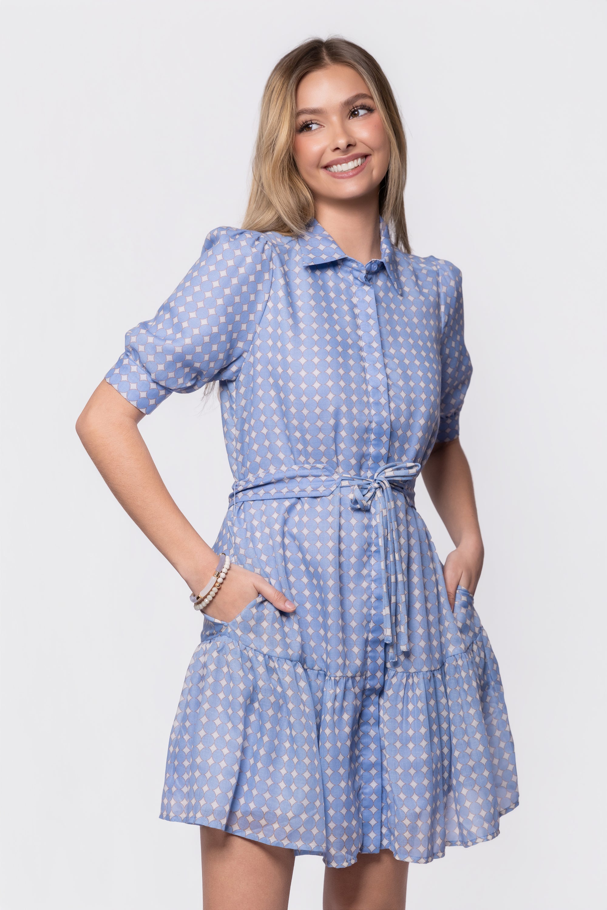 Elisa Dress 36" (White/Blue)