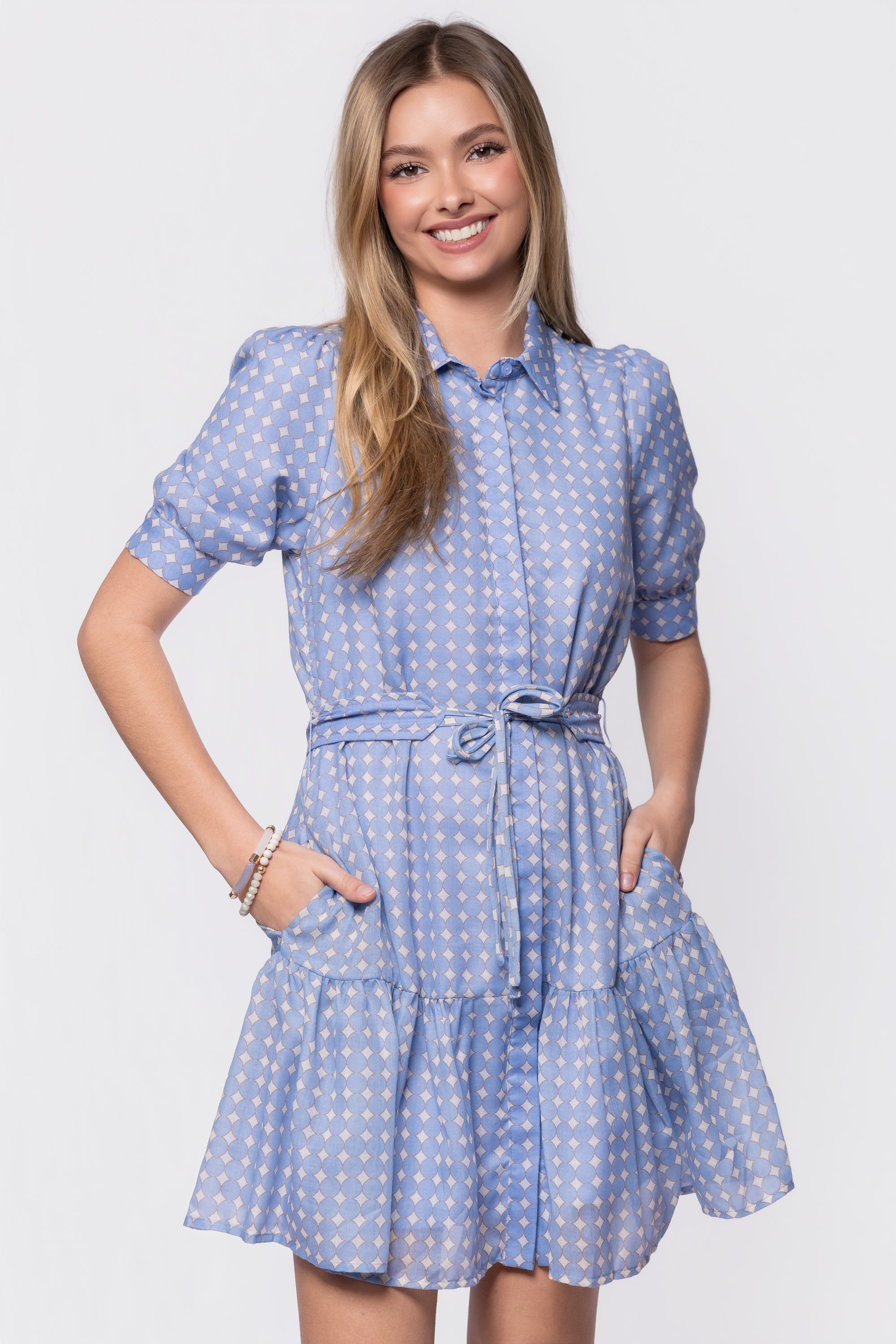 Elisa Dress 36" (White/Blue)