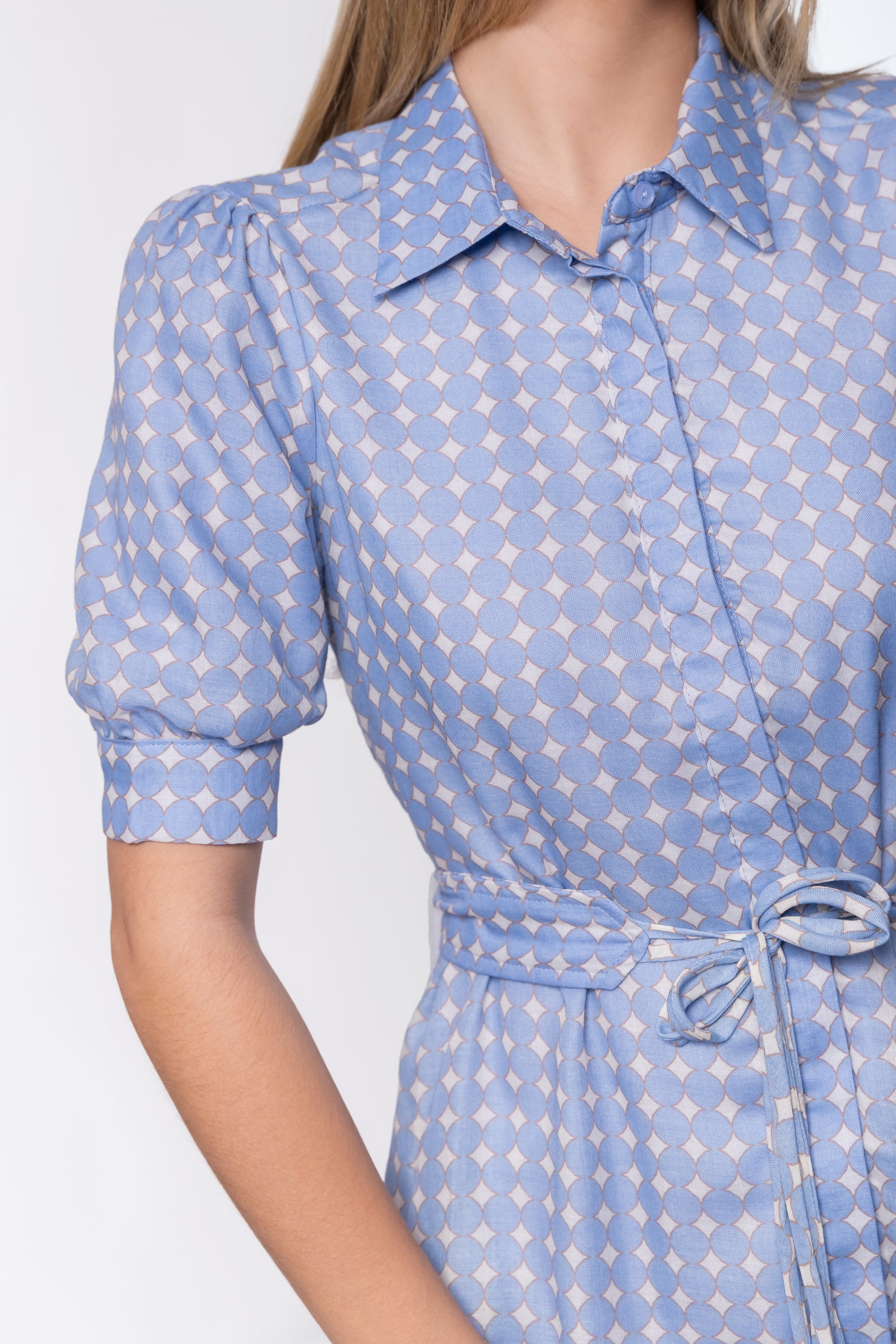 Elisa Dress 36" (White/Blue)