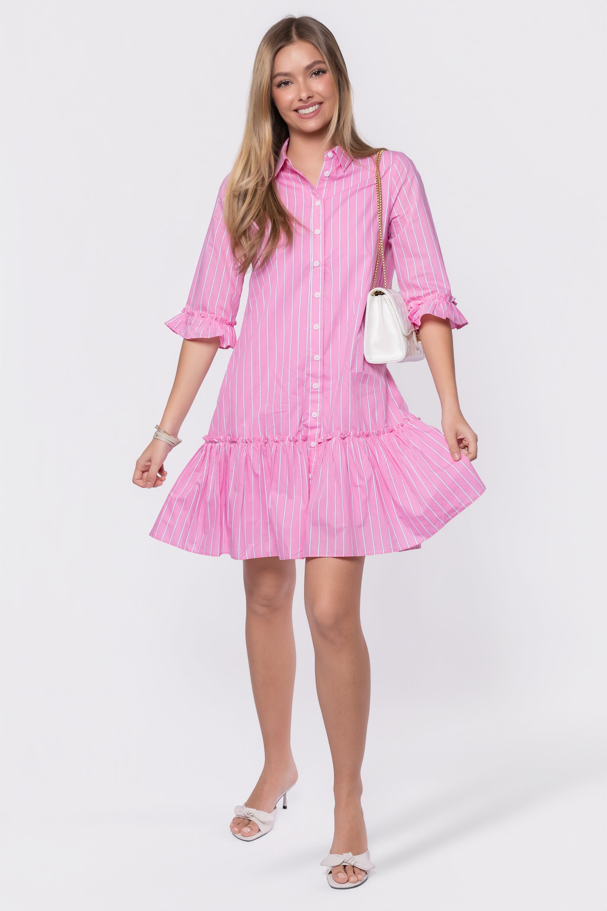 Kiana Dress (Light Pink Stripe)