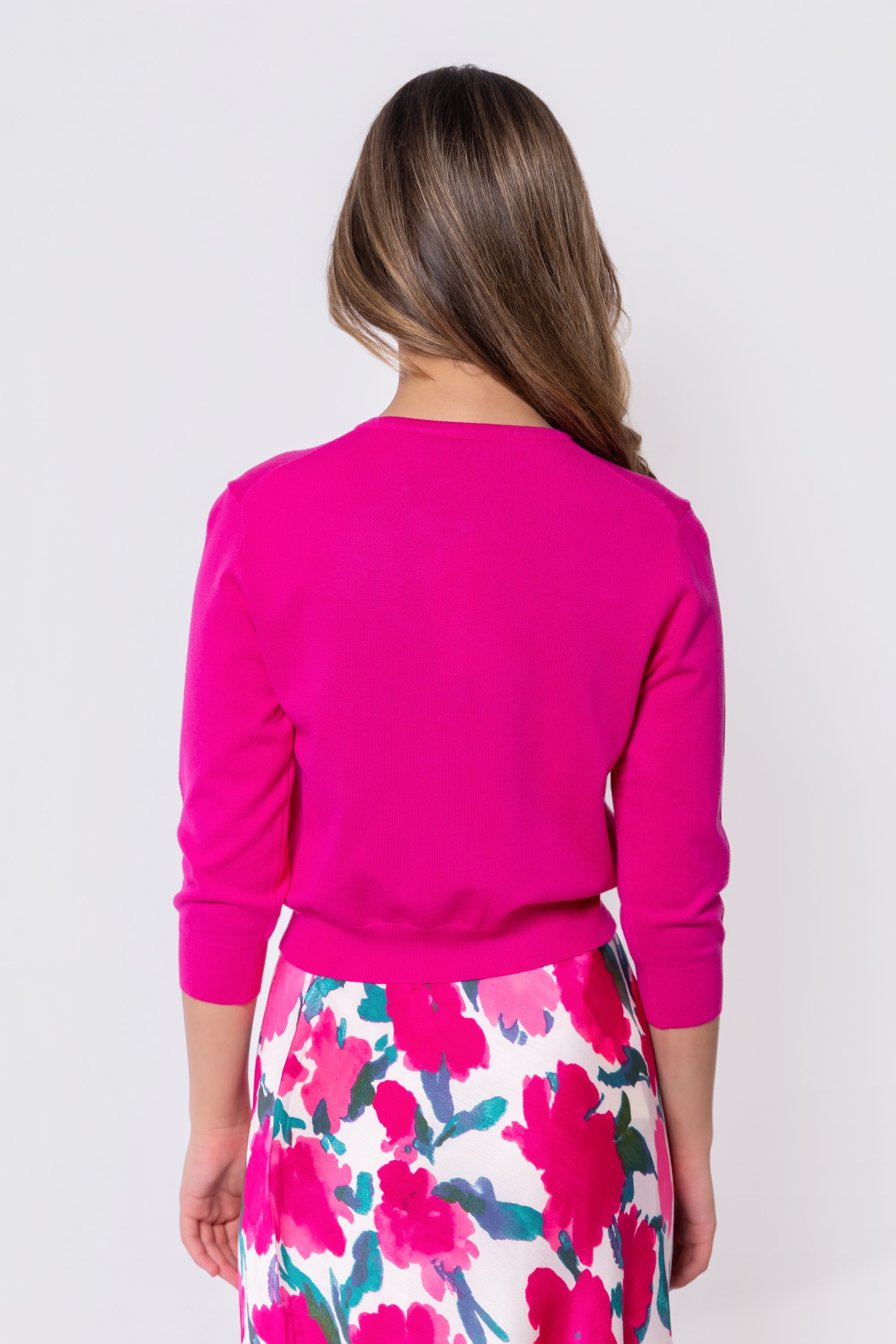 3/4 Sleeve Knit Cardigan (Fuchsia)