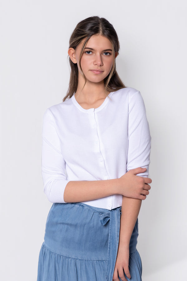 3/4 Sleeve Knit Cardigan (White)
