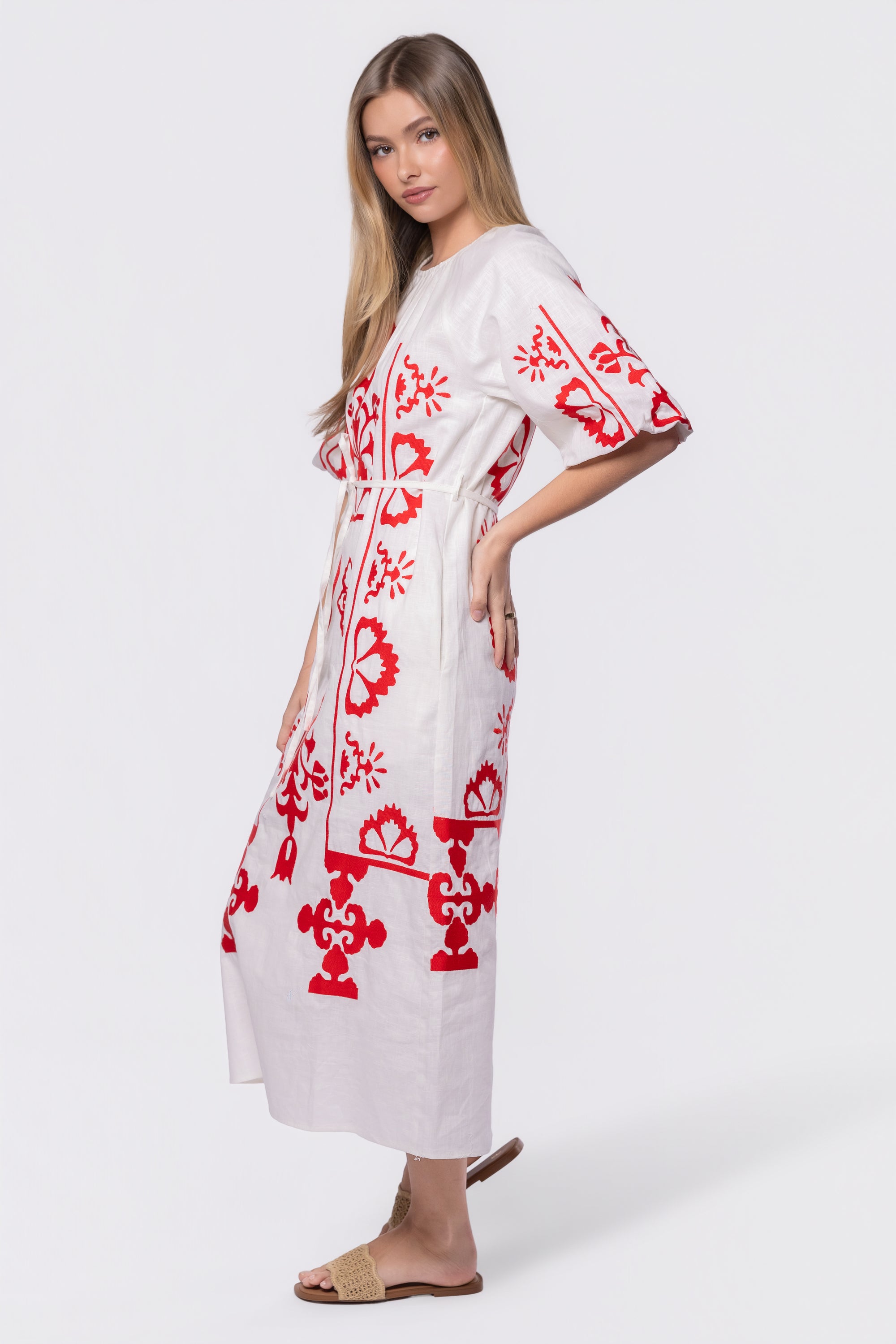 Erica Dress (White/Red)