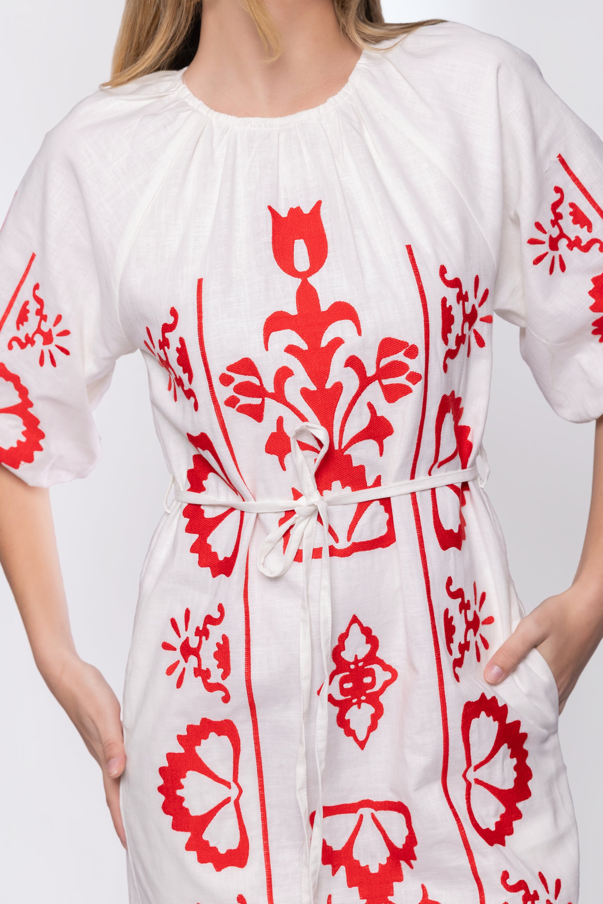 Erica Dress (White/Red)