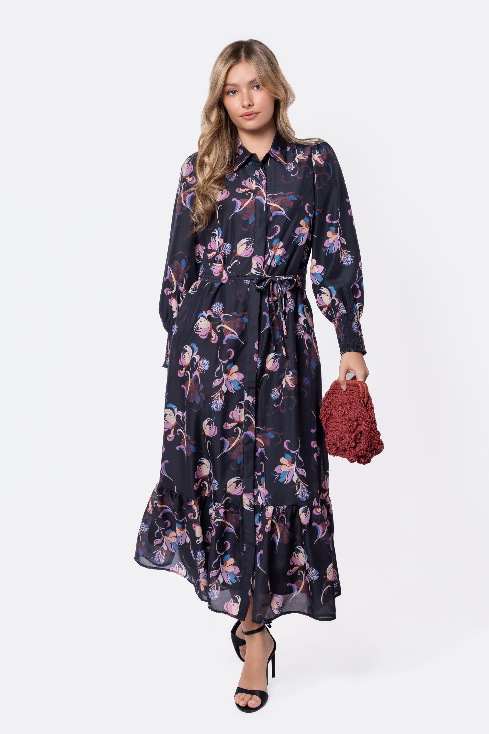 Connie Dress (Black Flower)