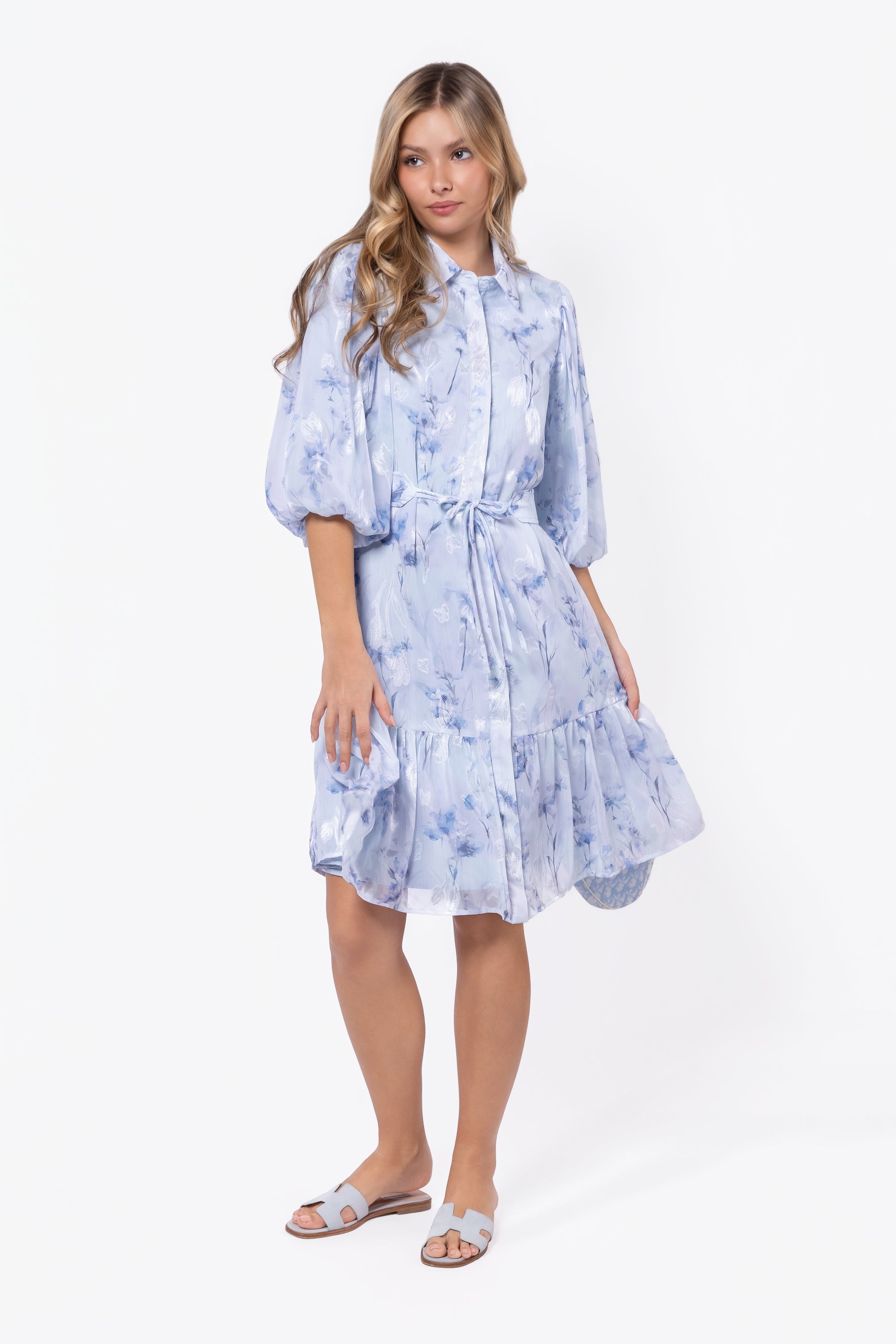 Allie Dress Short Sleeve 41" (Blue Flower)