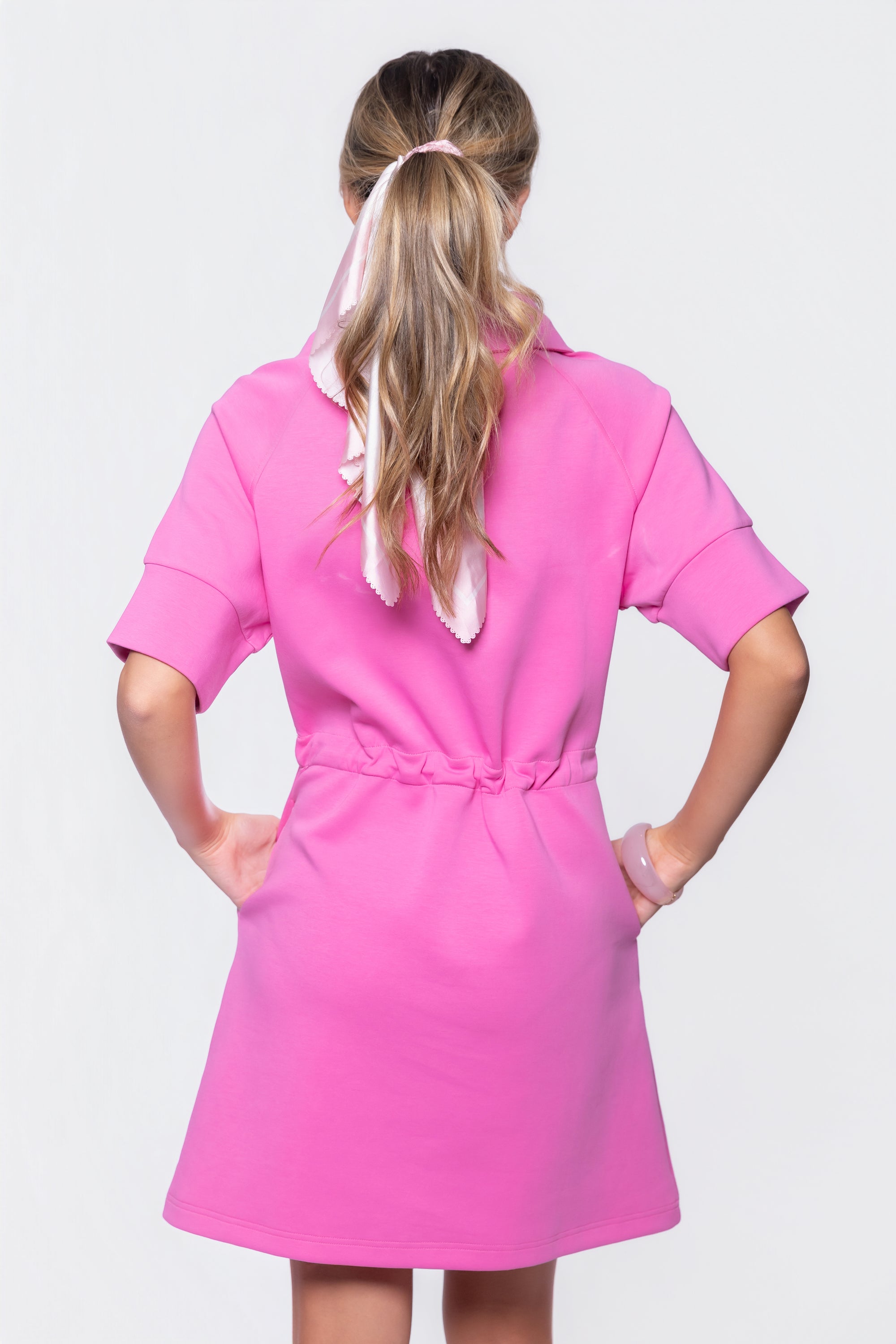 Mina Half Zip Dress Short Sleeve 37" (Bubble Pink)
