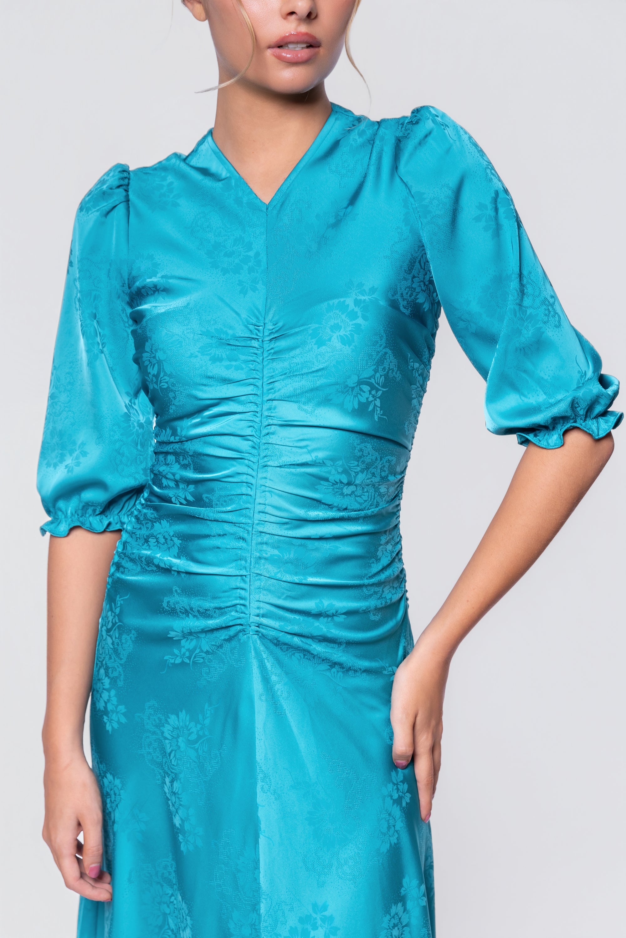Audrey Dress Short Sleeve (Teal Green Solid)