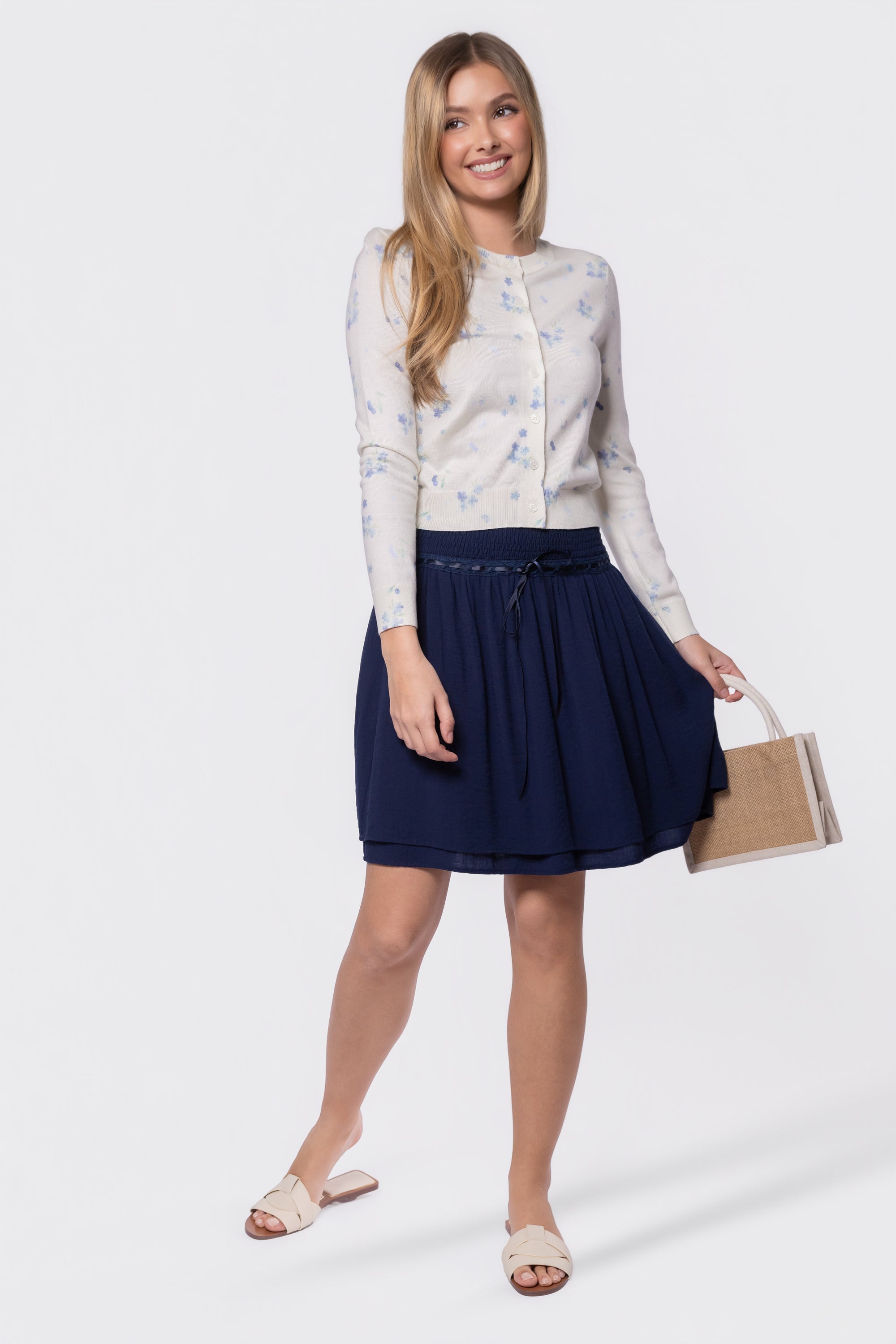 Gabrielle Cardigan (White/Blue)