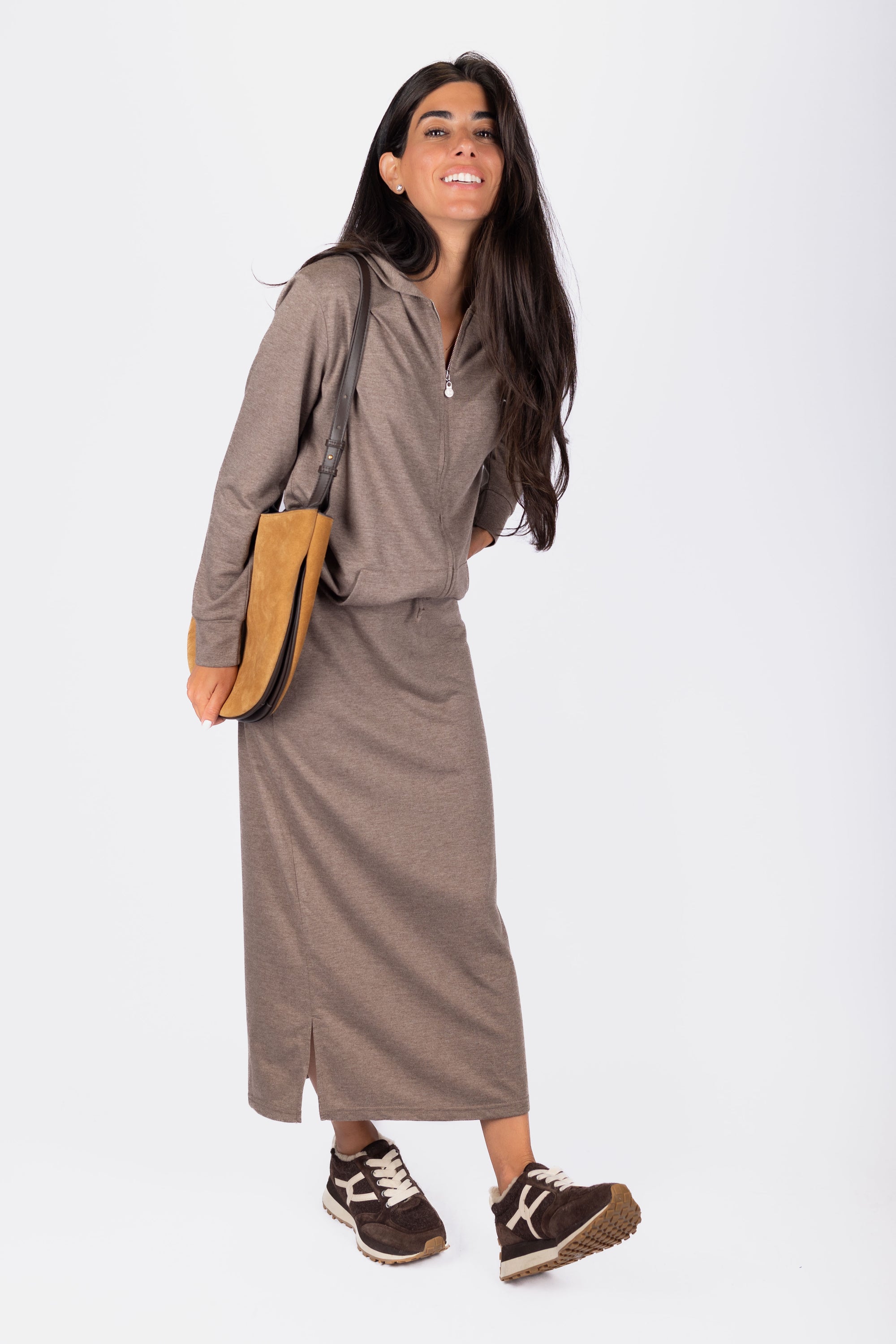 Zip-Up Cardigan (Brown)