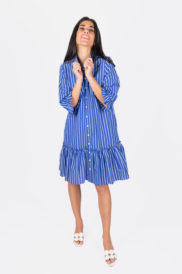 Kiana Dress 37" (Blue Stripe)