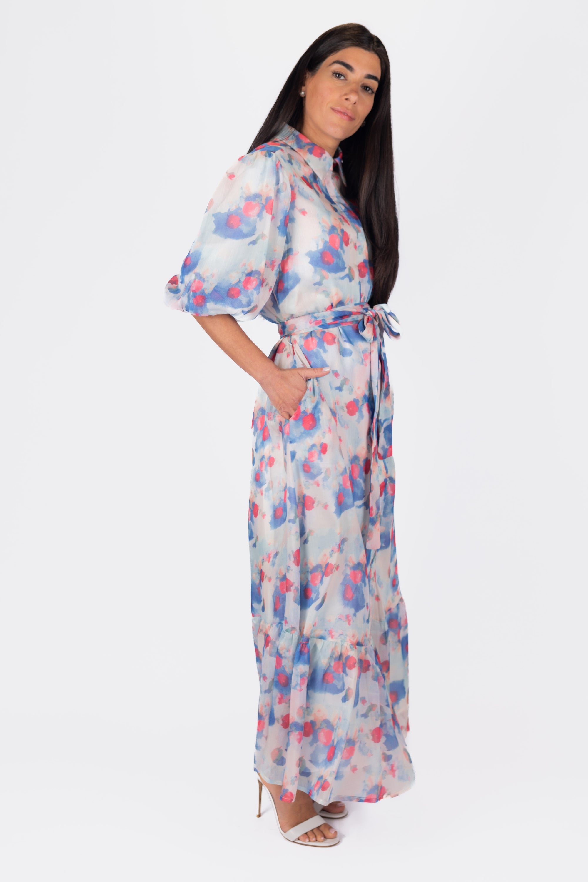 Amelie Dress 53&quot; (Peach/Blue)