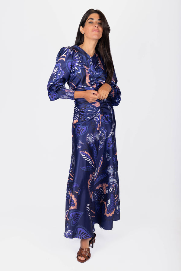 Audrey Dress Long Sleeve (Blue Pattern)