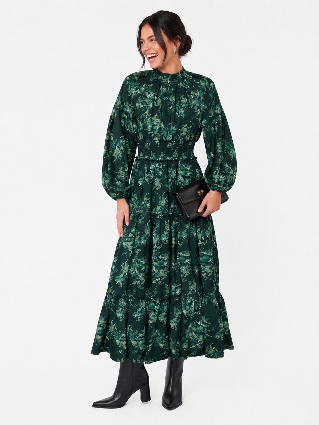 Leslie Dress (Dark Green Ground)