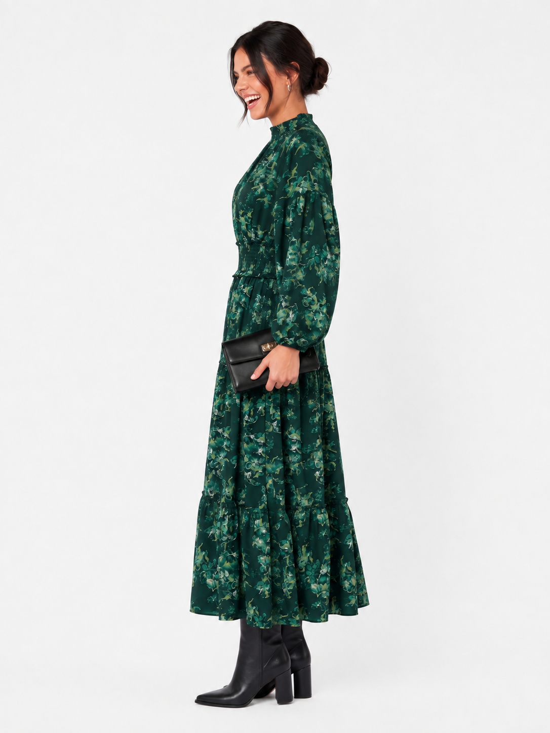 Leslie Dress (Dark Green Ground)