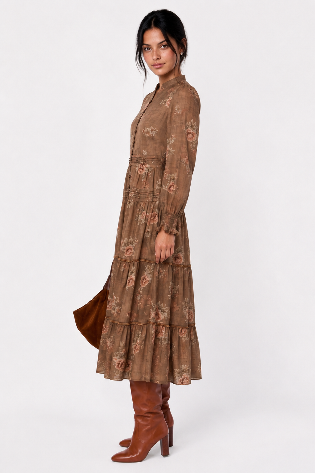 Rosana Dress (Brown Flower)