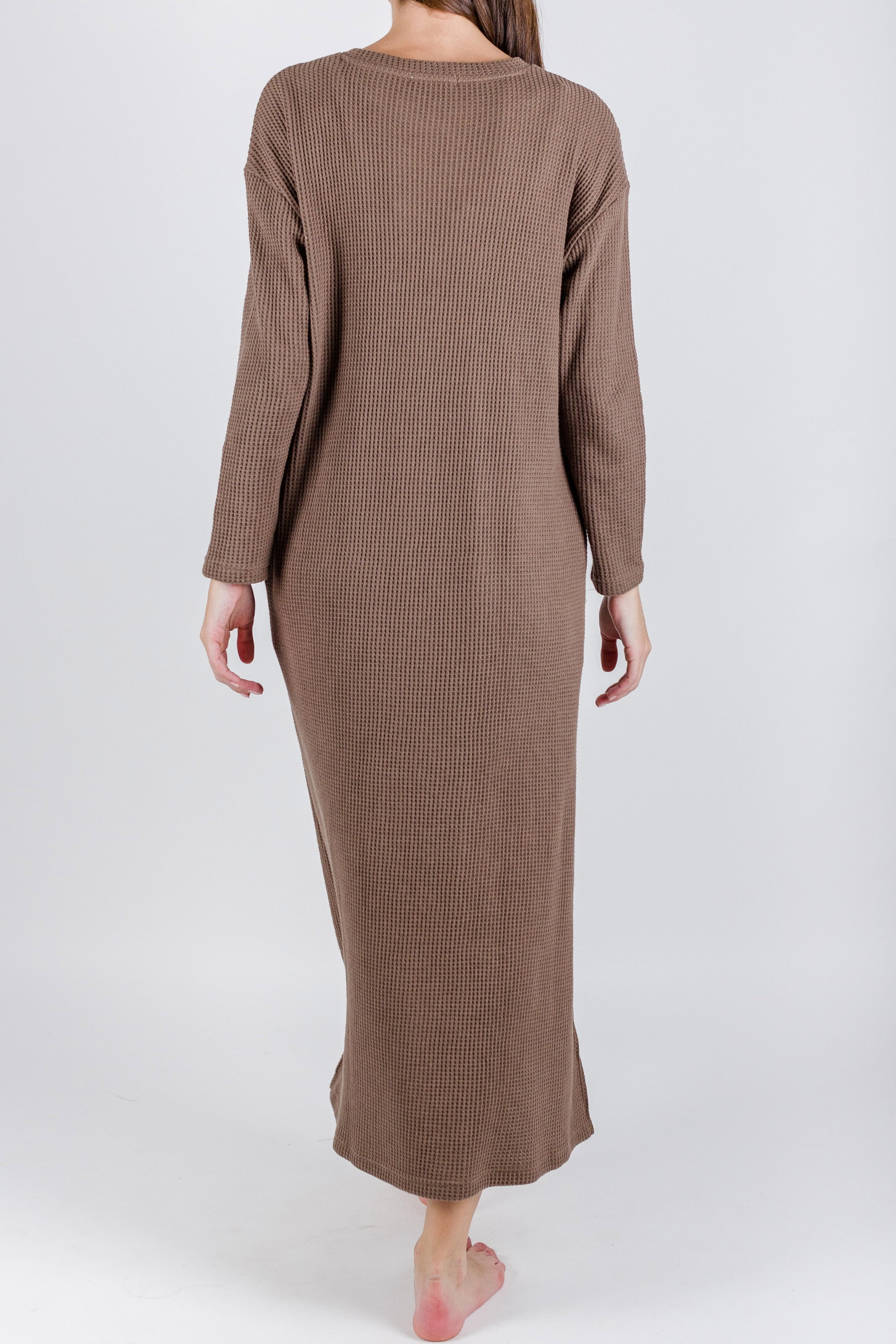 REESE DRESS WAFFLE Long Sleeve (BROWN) - Yakira Bella