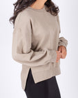 CREWNECK SIDE SLIT SWEATSHIRT (LIGHT MOCHA)