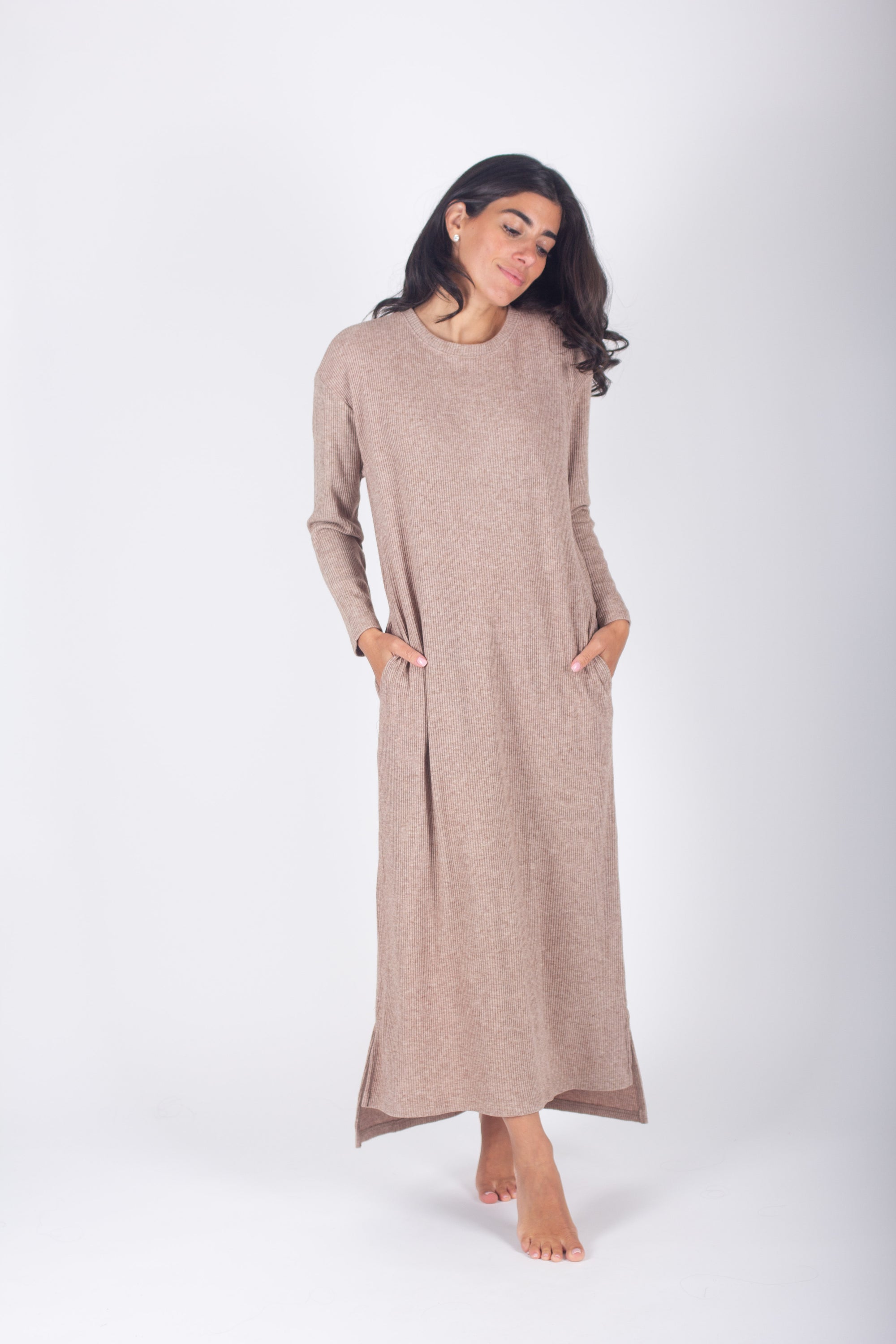 REESE DRESS LONG SLEEVE (BROWN) - Yakira Bella