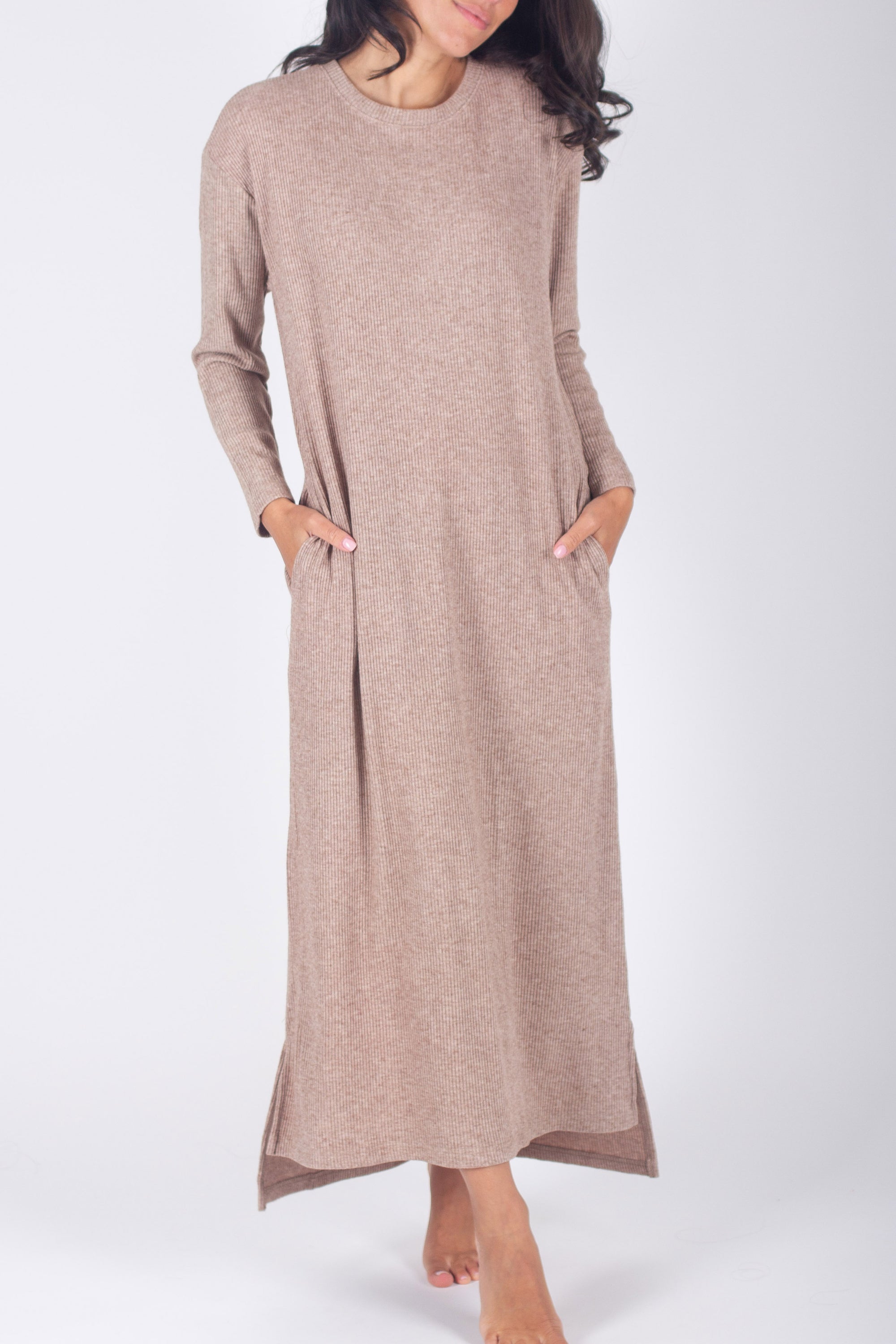 REESE DRESS LONG SLEEVE (BROWN) - Yakira Bella