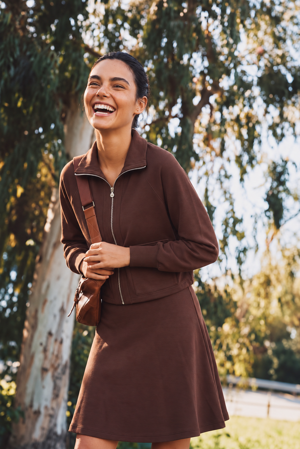 Mina Zip Up Jacket (Dark Brown) + Mina Swing Skirt 23
