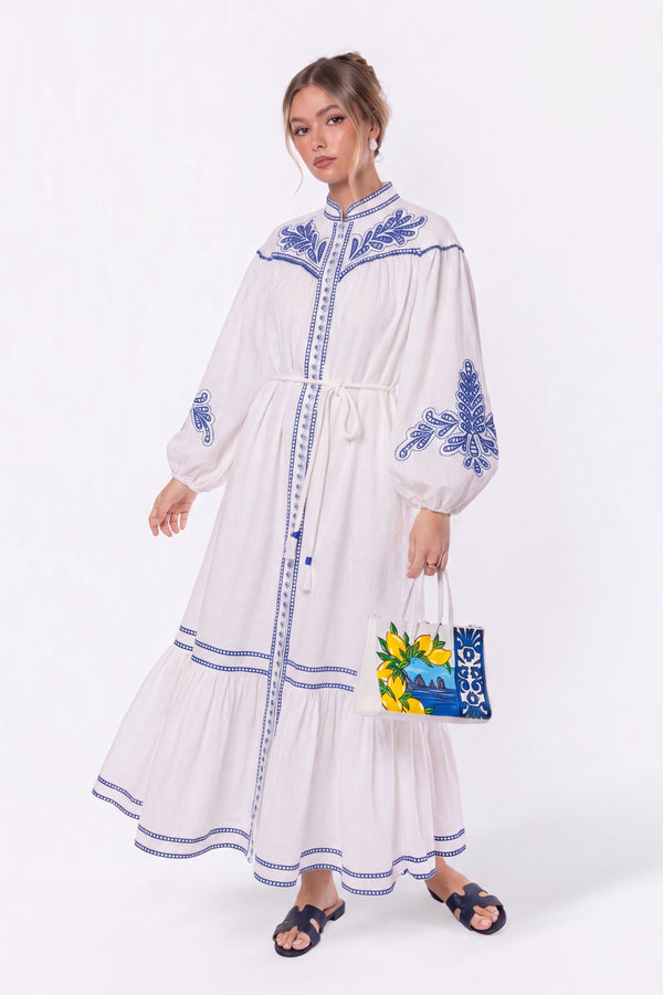 Hailey Dress (White Blue)