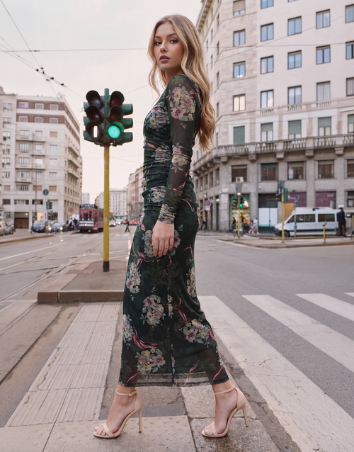 Alia Dress (Olive Green Ground)