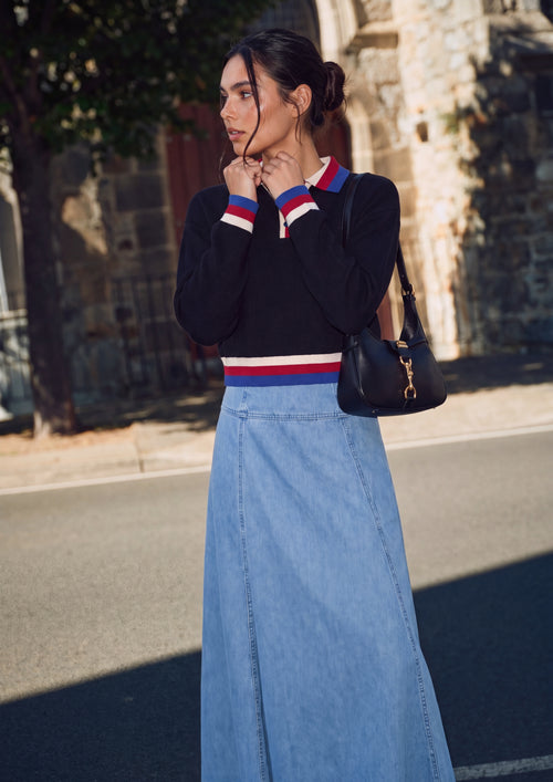 Katana Top (Black) + Mika Skirt (Blue)